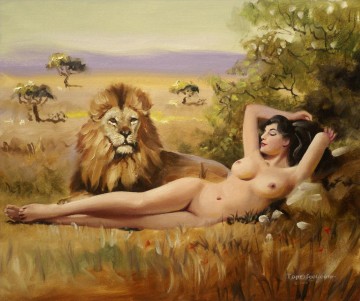 león y desnudo Pinturas al óleo